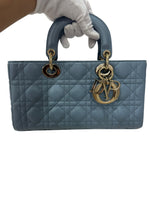 将图片加载到图库查看器，Christian Dior Lady D-Joy Medium Cloud Blue Lambskin Cannage Gold-tone Hardware
