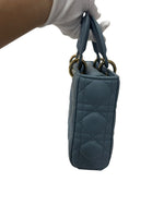 将图片加载到图库查看器，Christian Dior Lady D-Joy Medium Cloud Blue Lambskin Cannage Gold-tone Hardware
