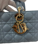 将图片加载到图库查看器，Christian Dior Lady D-Joy Medium Cloud Blue Lambskin Cannage Gold-tone Hardware
