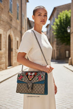 将图片加载到图库查看器，Gucci Dionysus GG Supreme Tiger - Large Crystal Embellished, Silver-tone Hardware
