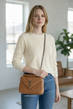 Load image into Gallery viewer, Saint Laurent YSL College Bag Medium – Star Studded Chevron in Aged Tan Calfskin, Oxidized Silver-tone Hardware
