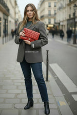 Charger l'image dans la galerie, Chanel Clutch Jumbo with Chain Red Diamond Quilted Lambskin Silver-tone Hardware
