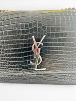 Load image into Gallery viewer, Saint Laurent Sunset Medium – Black Croc-Embossed Leather Silver-tone Hardware
