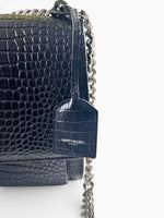 Load image into Gallery viewer, Saint Laurent Sunset Medium – Black Croc-Embossed Leather Silver-tone Hardware
