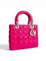 将图片加载到图库查看器，Christian Dior Lady Dior Medium Lambskin Pink/Fuchsia Gold-tone Hardware
