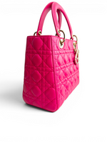 将图片加载到图库查看器，Christian Dior Lady Dior Medium Lambskin Pink/Fuchsia Gold-tone Hardware
