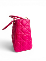 将图片加载到图库查看器，Christian Dior Lady Dior Medium Lambskin Pink/Fuchsia Gold-tone Hardware

