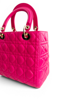 将图片加载到图库查看器，Christian Dior Lady Dior Medium Lambskin Pink/Fuchsia Gold-tone Hardware
