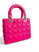 将图片加载到图库查看器，Christian Dior Lady Dior Medium Lambskin Pink/Fuchsia Gold-tone Hardware
