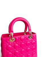 将图片加载到图库查看器，Christian Dior Lady Dior Medium Lambskin Pink/Fuchsia Gold-tone Hardware

