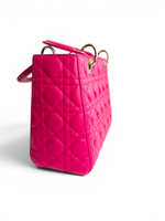 将图片加载到图库查看器，Christian Dior Lady Dior Medium Lambskin Pink/Fuchsia Gold-tone Hardware
