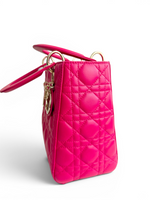将图片加载到图库查看器，Christian Dior Lady Dior Medium Lambskin Pink/Fuchsia Gold-tone Hardware

