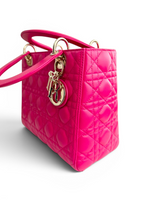 将图片加载到图库查看器，Christian Dior Lady Dior Medium Lambskin Pink/Fuchsia Gold-tone Hardware
