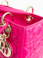 将图片加载到图库查看器，Christian Dior Lady Dior Medium Lambskin Pink/Fuchsia Gold-tone Hardware
