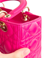将图片加载到图库查看器，Christian Dior Lady Dior Medium Lambskin Pink/Fuchsia Gold-tone Hardware
