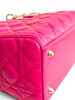 将图片加载到图库查看器，Christian Dior Lady Dior Medium Lambskin Pink/Fuchsia Gold-tone Hardware
