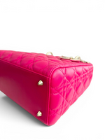将图片加载到图库查看器，Christian Dior Lady Dior Medium Lambskin Pink/Fuchsia Gold-tone Hardware
