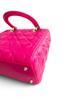 将图片加载到图库查看器，Christian Dior Lady Dior Medium Lambskin Pink/Fuchsia Gold-tone Hardware
