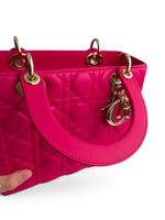 将图片加载到图库查看器，Christian Dior Lady Dior Medium Lambskin Pink/Fuchsia Gold-tone Hardware
