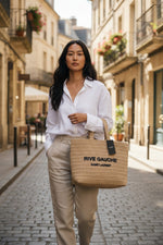 将图片加载到图库查看器，Saint Laurent Rive Gauche Beige Raffia Tote
