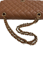 将图片加载到图库查看器，Brown quilted handbag with a gold chain strap on a white background
