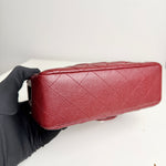 将图片加载到图库查看器，Red quilted handbag held by a gloved hand on a light gray background
