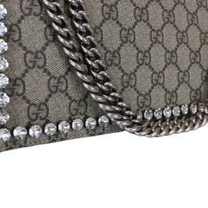 Gucci Dionysus Small Beige GG Supreme Monogram, Crystal Embroidered Pink Bow, Yellow Interior, Silver-tone Hardware