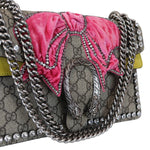 Charger l&#39;image dans la galerie, Gucci Dionysus Small Beige GG Supreme Monogram, Crystal Embroidered Pink Bow, Yellow Interior, Silver-tone Hardware
