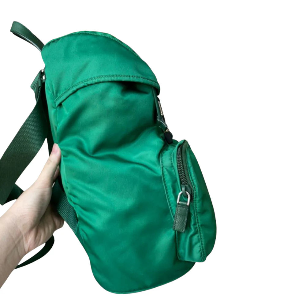 Prada Tessuto Nylon Double Pocket Backpack Green