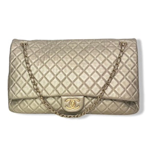 Chanel Metallic Beige Quilted Calfskin Leather XXL Airline Flap Bag, Lot  #15051