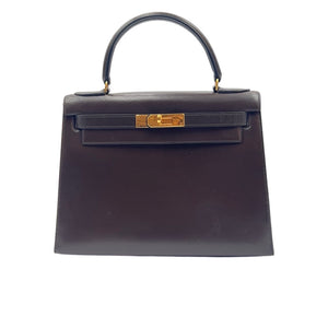 Hermes Kelly 28 Sellier Vintage Chocolate Box Leather 24kt Gold-Plated Hardware