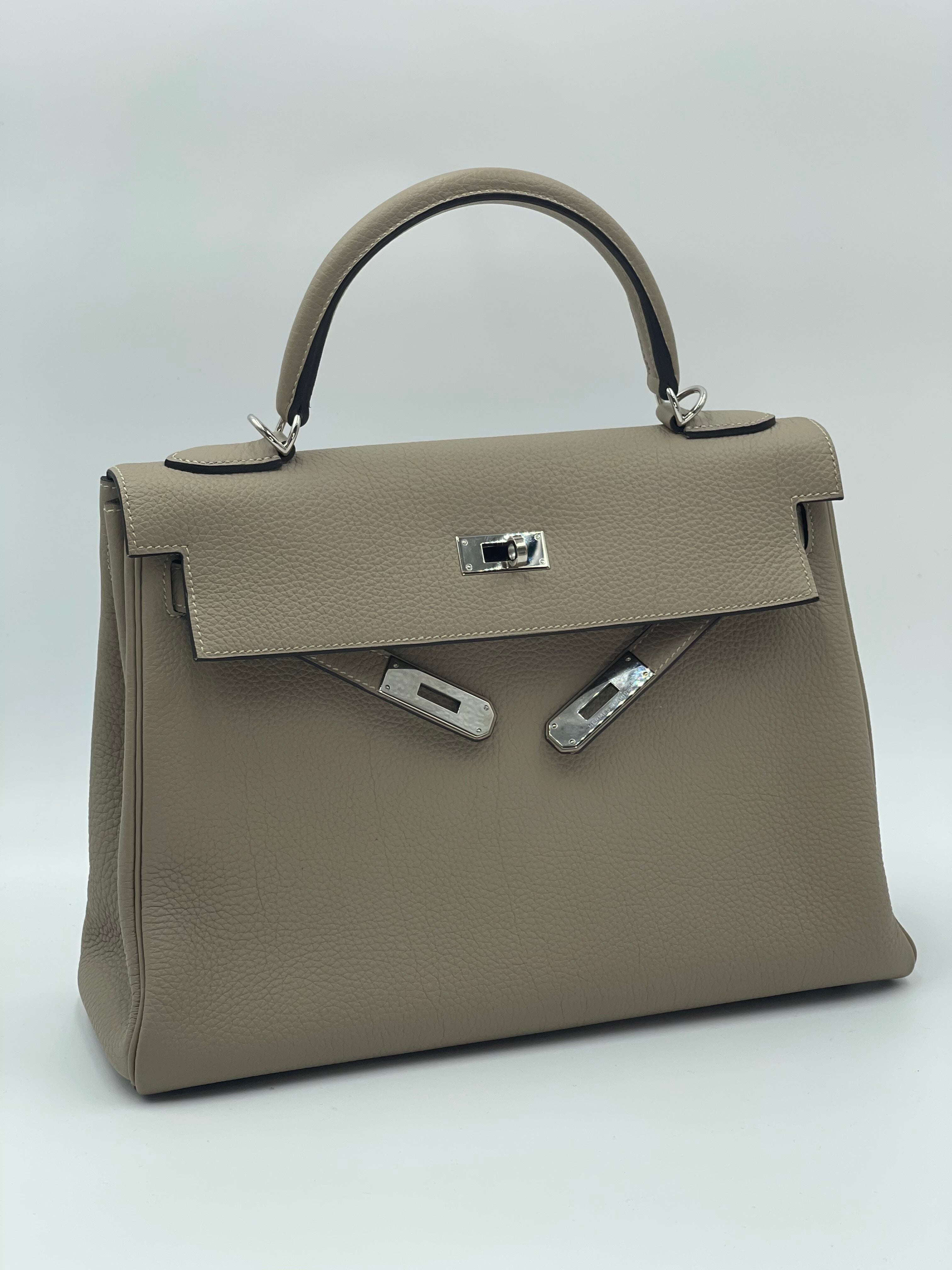 Hermes Kelly 32 Retourne Gris Tortourelle Togo Palladium Hardware