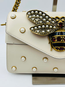 Gucci queen margaret bee pearl studded broadway flap bag