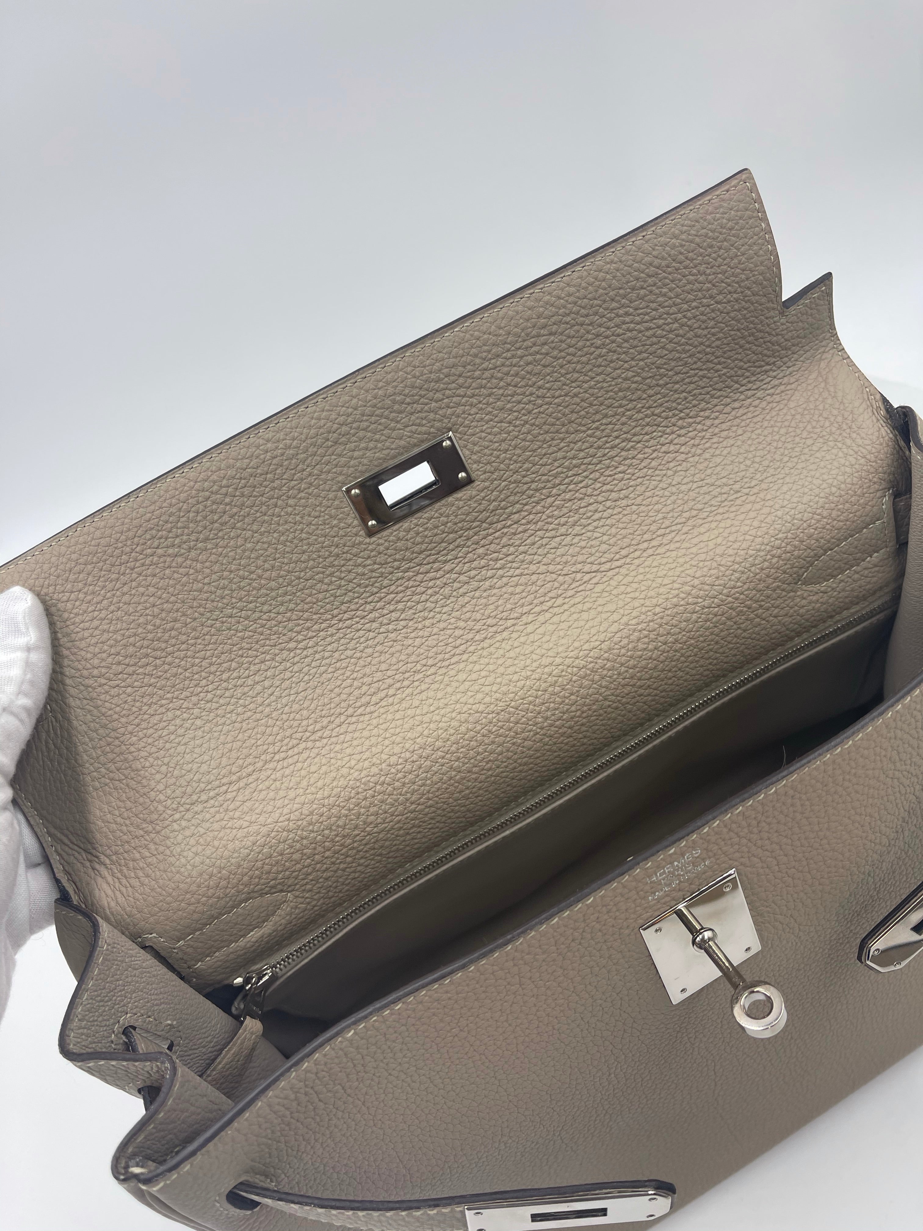 Hermes Kelly 32 Retourne Gris Tortourelle Togo Palladium Hardware