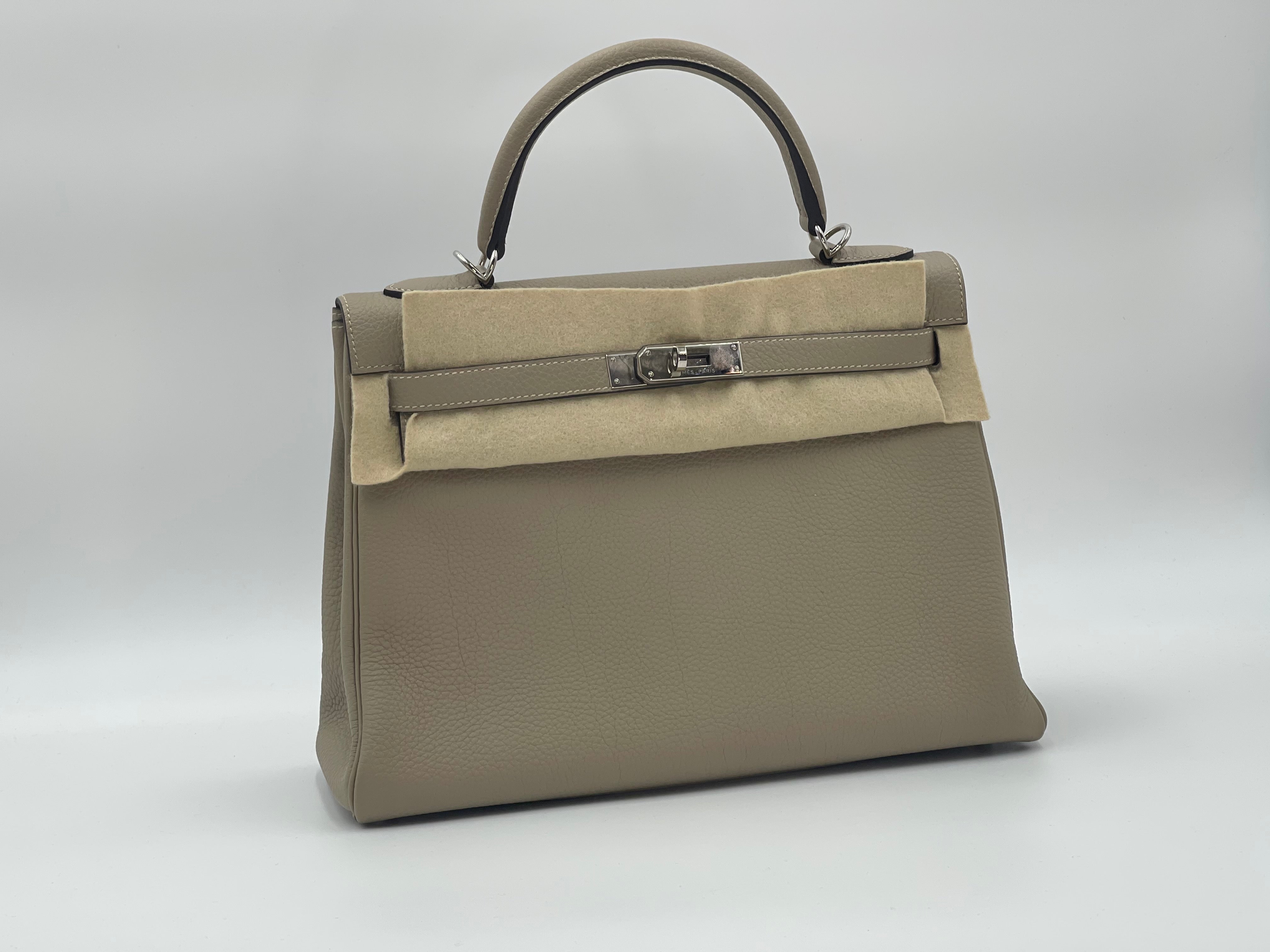 Hermes Kelly 32 Retourne Gris Tortourelle Togo Palladium Hardware