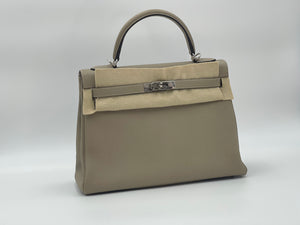 Hermes Kelly 32 Retourne Gris Tortourelle Togo Palladium Hardware