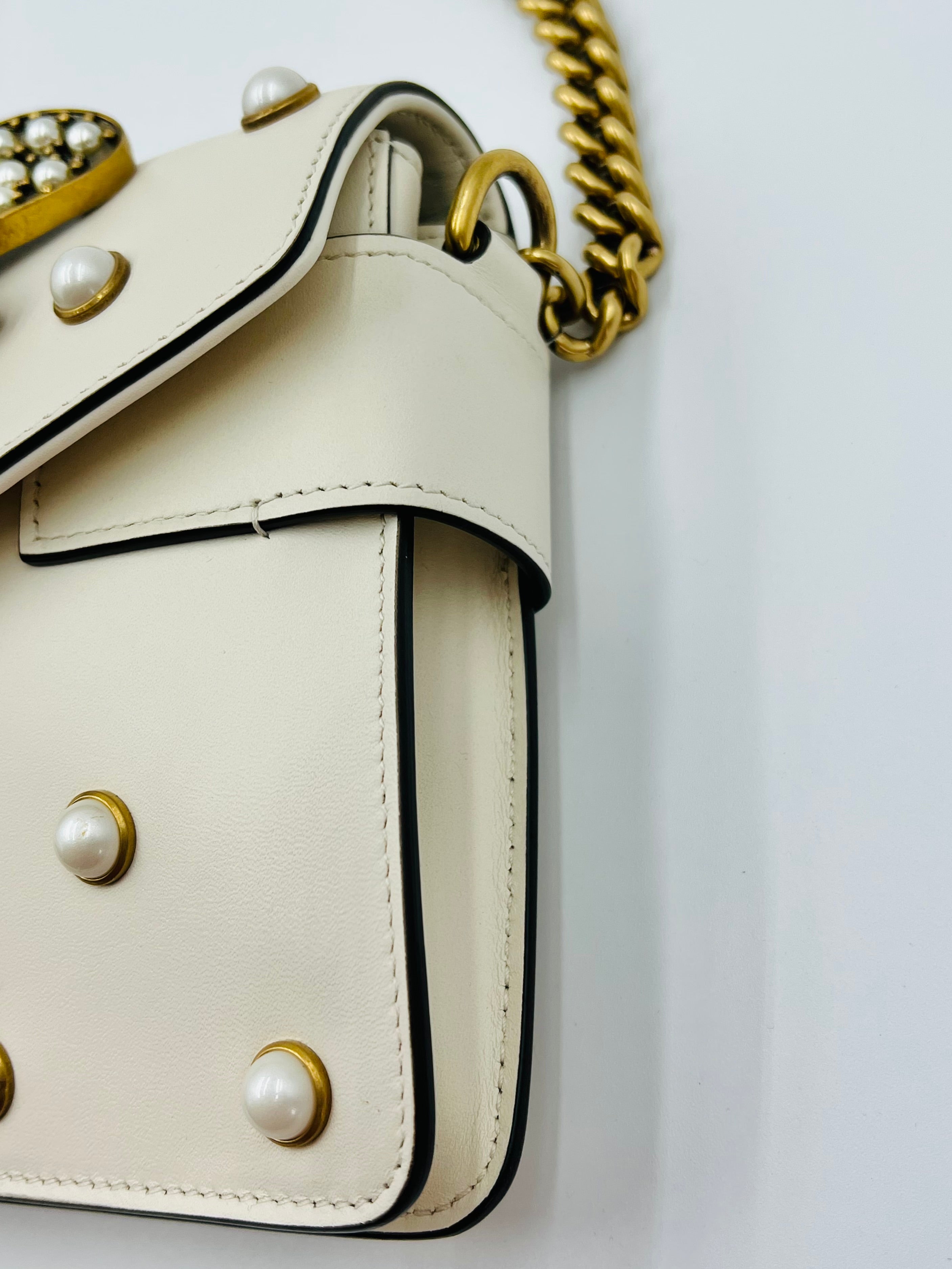 Gucci queen margaret bee pearl studded broadway flap bag