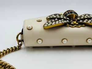 Gucci queen margaret bee pearl studded broadway flap bag