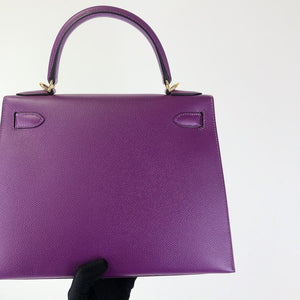 Hermes Kelly 28 Sellier Anemone Epsom Leather 24kt Gold-Plated Hardware