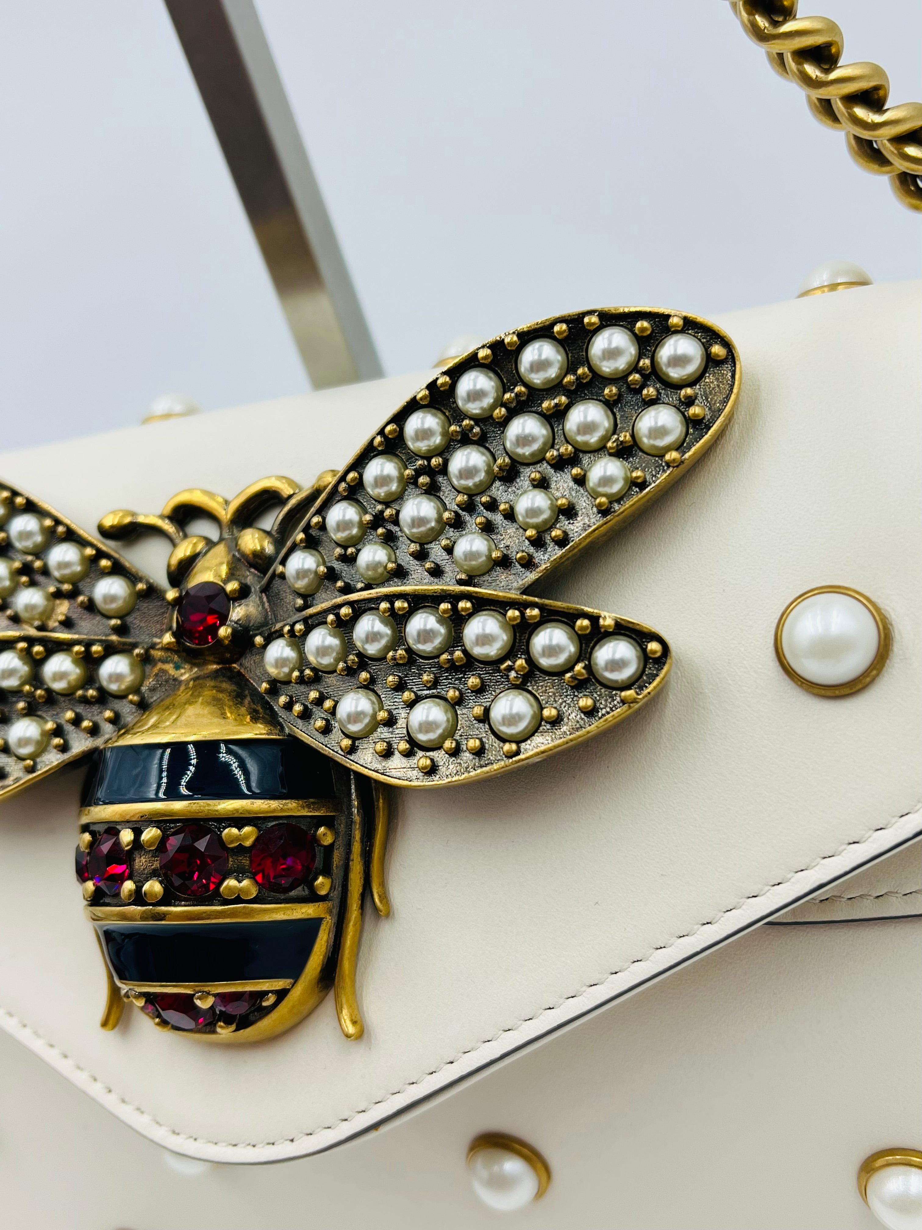 Gucci Queen Margaret Bee Pearl Studded Broadway Flap Bag