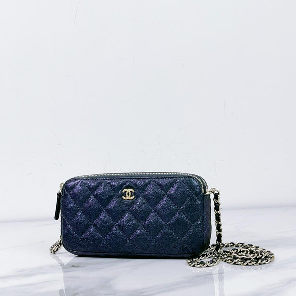 Chanel Pale Blue Quilted Caviar WOC Wallet On Chain Gold Hardware